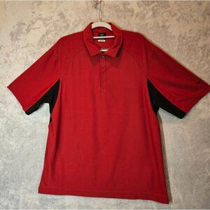 Nike Golf Polo Shirt Mens L Red Black color block Dri-Fit office athletic golf